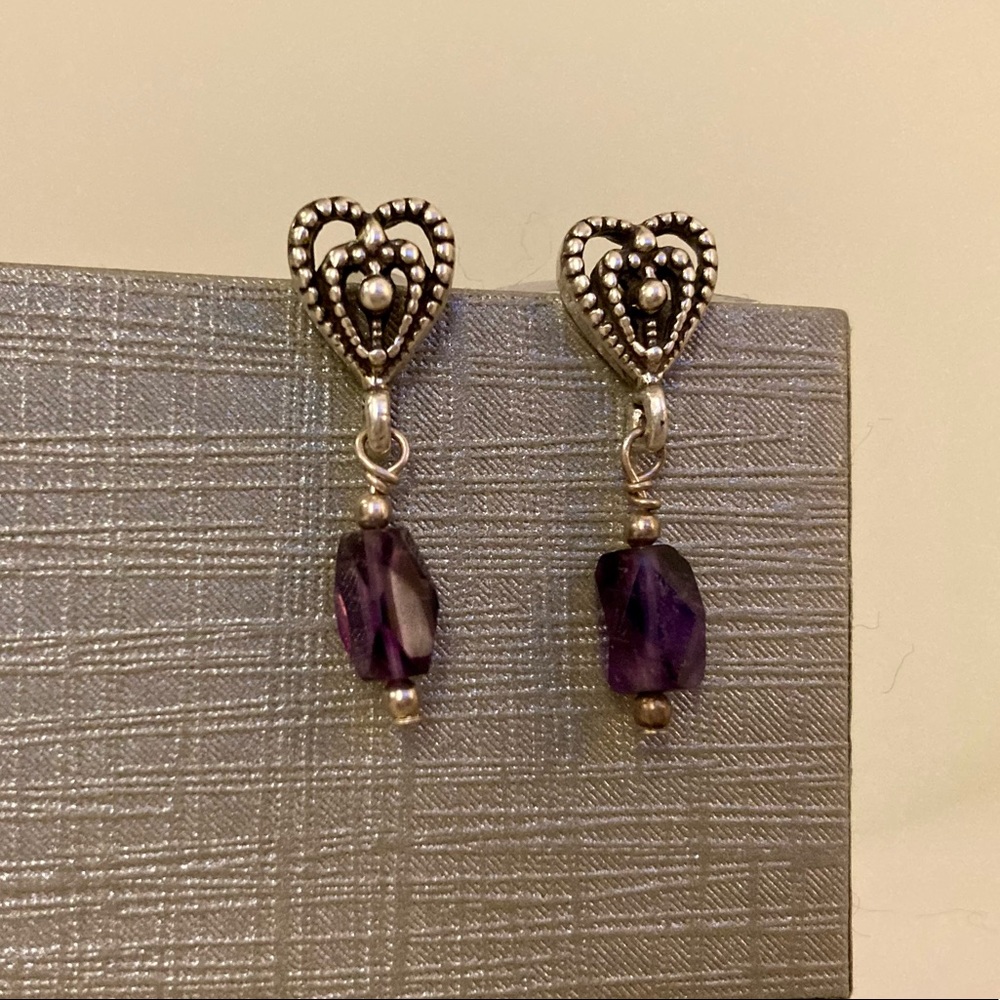 🌷 3 for $15 🌷 Sterling silver heart amethyst earrings
